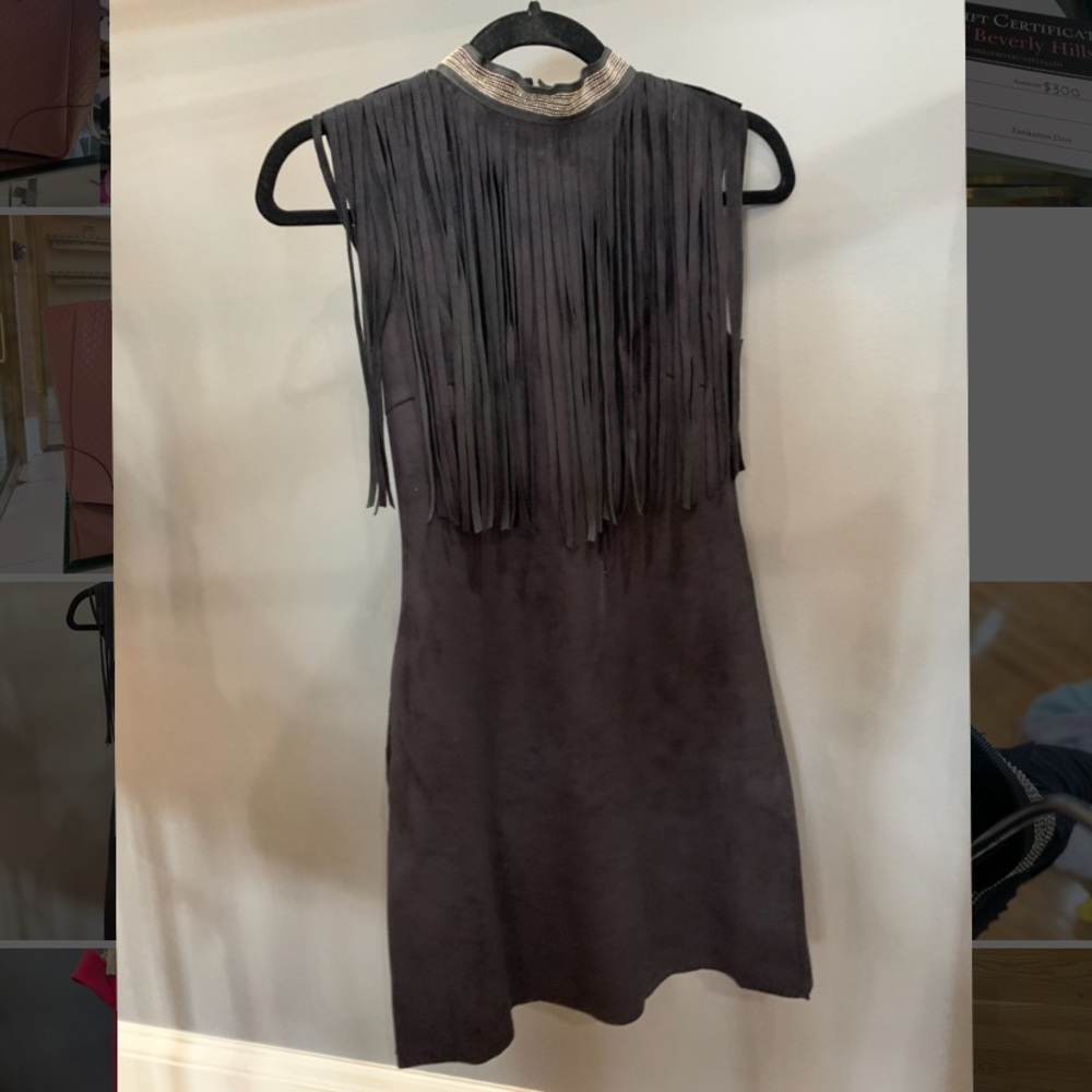Black Fringe Velvet Dress